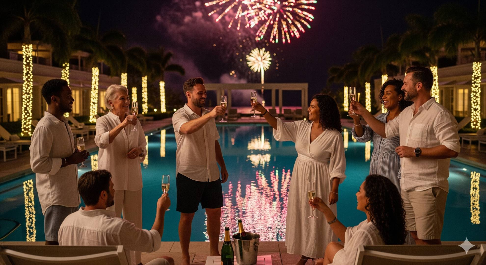 Resorts all-inclusive oferecem estrutura completa de lazer, gastronomia variada e programação especial para celebrar a virada do ano com conforto e diversão. Crédito: Imagem gerada por IA