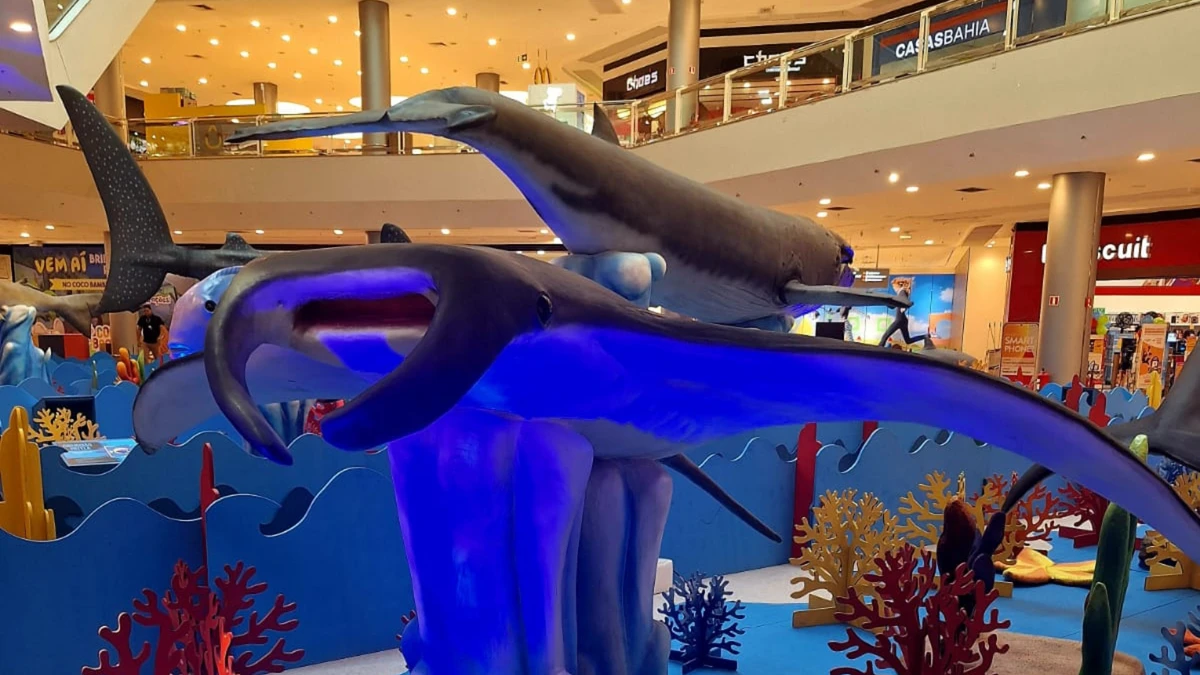 Instalações da exposição "O Fantástico Mundo Marinho" por Mariane Gonçalves/ Shopping Praia da Costa