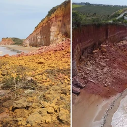 Defesa Civil alerta moradores e turistas a manterem distância das falésias, principalmente da primeira, que fica logo após a Praia dos Cações