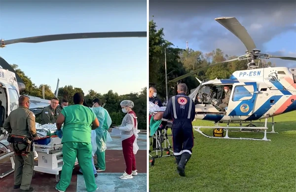 Imagens mostram o momento em que vítima de acidente é transferida para hospital de Vitória com auxílio de um helicóptero do Notaer