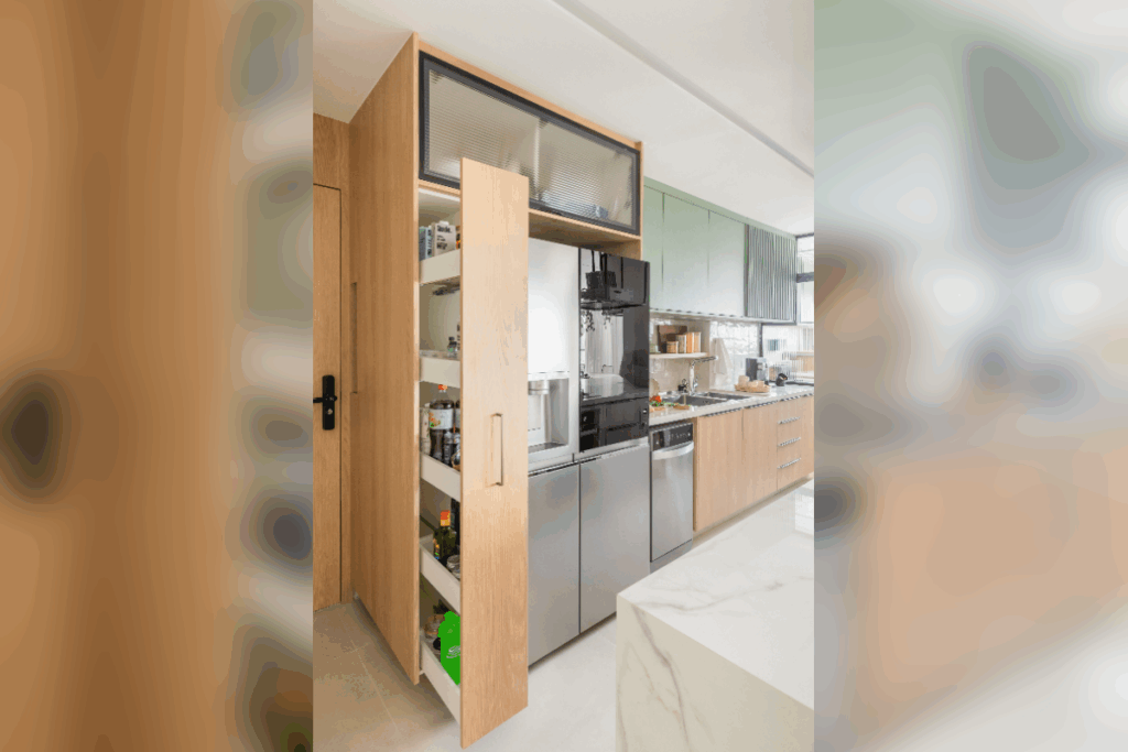 A marcenaria planejada amplia o armazenamento e transforma espaços antes pouco aproveitados (Projeto: BMA Studio | Imagem: Guilherme Pucci)