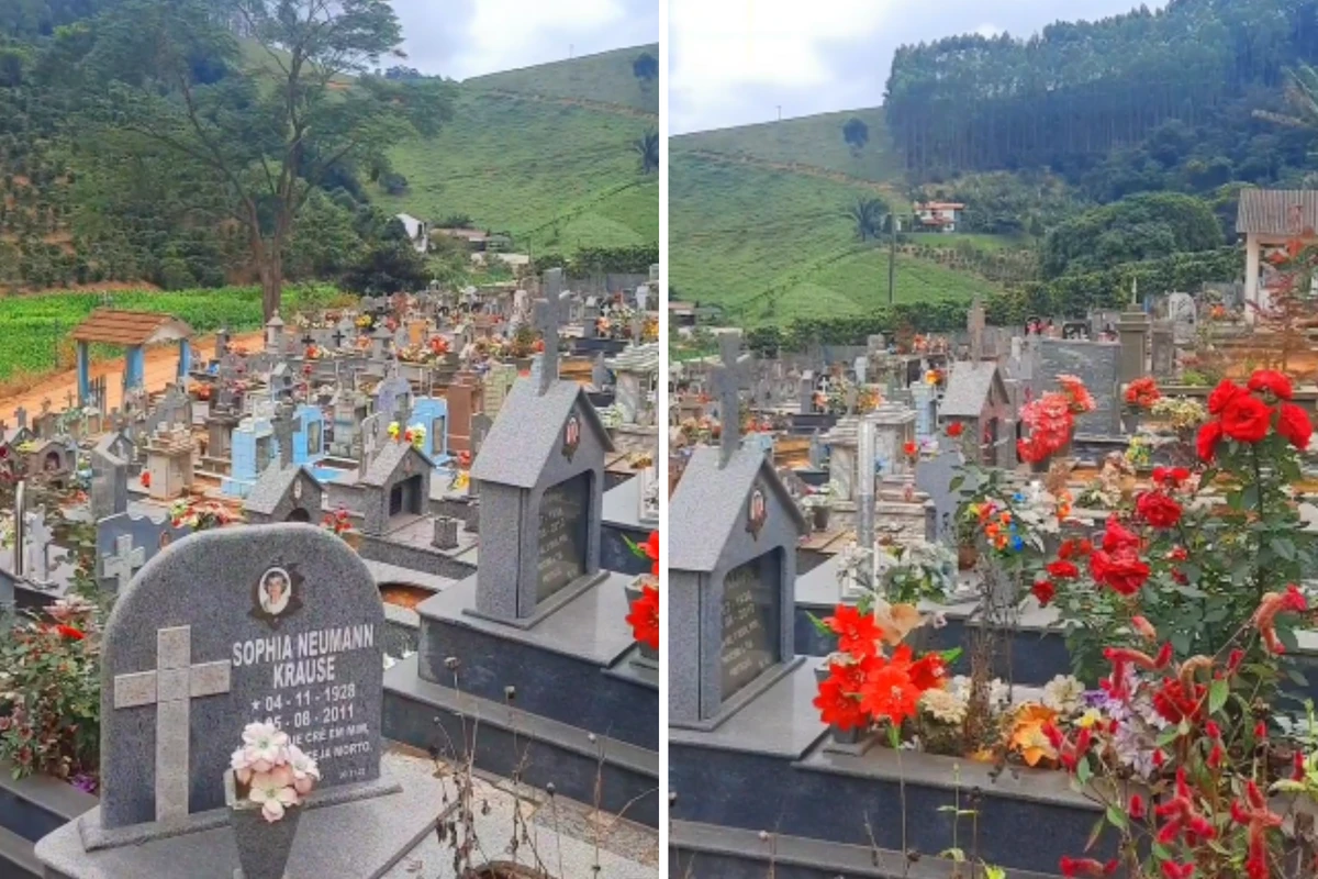 Os túmulos no cemitério de Santa Maria de Jetibá são posicionados em diração ao nascer do sol