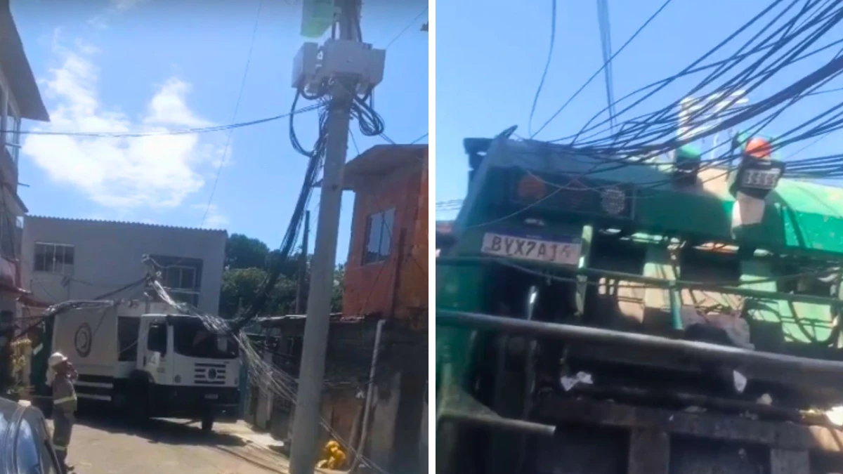 Caminhão de lixo derruba poste de energia na Serra