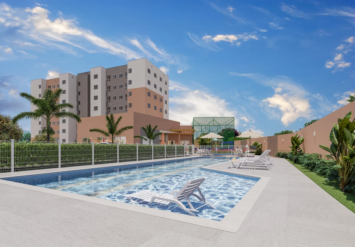 Piscinas adulta e infantil estão entre os itens de lazer do empreendimento.