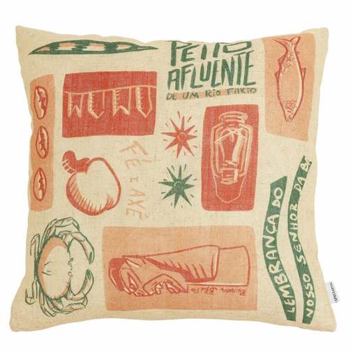 Almofada Quadrada Linho Bege Encantos 43x43cm Encantos do Nordeste Raiana Britto