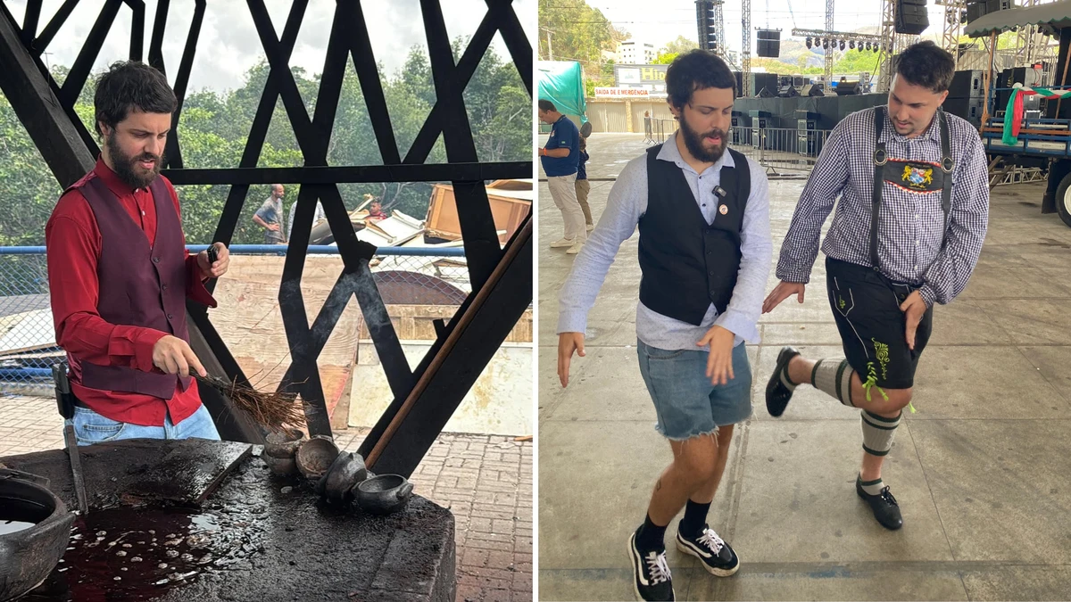 Diogo Defante samba, canta e até tomba polenta em passeio pelo ES