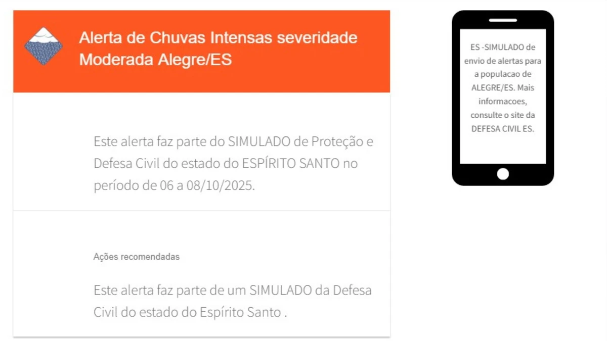 Moradores de cinco cidades vão receber alertas pelo celular, que fazem parte do simulado