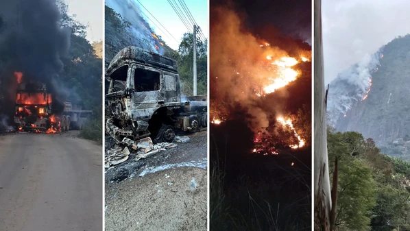 Incêndio iniciado após fogo em caminhão se espalhou pela vegetação e mobilizou bombeiros e aeronave do Notaer