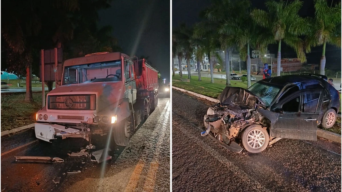 Motorista fica gravemente ferido em batida entre carro e caminhão em Venda Nova