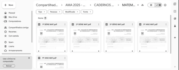 Provas da Avaliação de Monitoramento da Aprendizagem (AMA) que vazaram em pasta no Google Drive