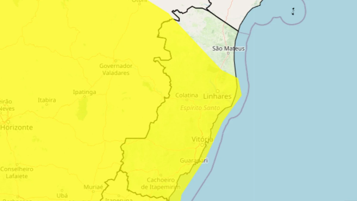 Aviso amarelo de perigo potencial para chuvas intensas é o menor na escala de risco; 71 cidades do ES estão sob alerta