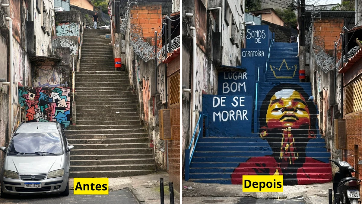 Mural antes e depois