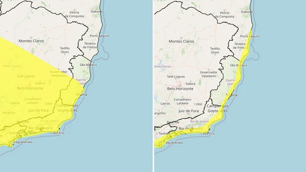 Avisos foram emitidos pelo Instituto Nacional de Meteorologia (Inmet) neste sábado e vão até domingo (19)