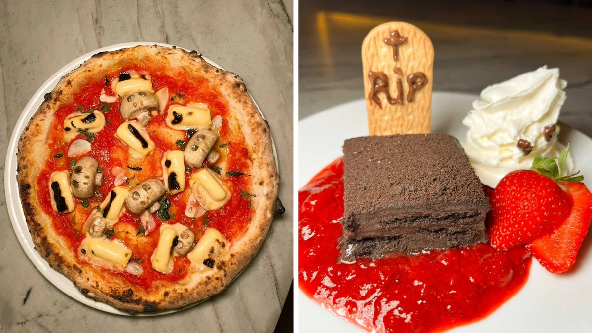 Pizza e sobremesa de Halloween da pizzaria Bontà, em Vila Velha  