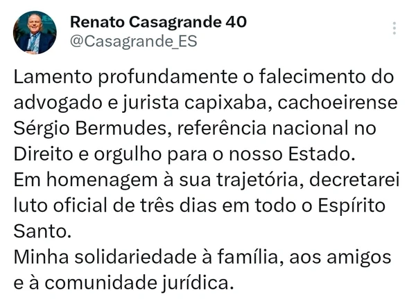Casagrande lamenta morte de Sergio Bermudes