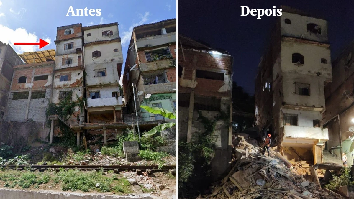 Antes e depois de prédio que desabou em Vila Velha