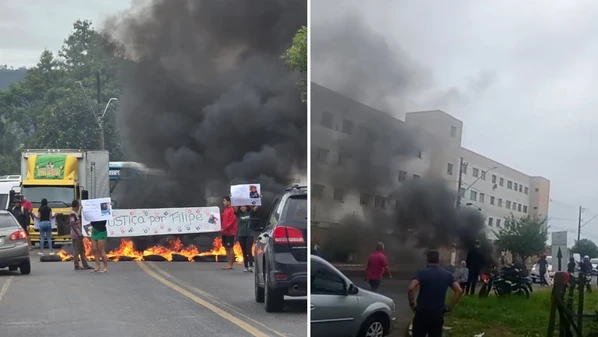 Manifestantes queimaram pneus e bloquearam a via na manhã desta sexta-feira (31) pedindo por justiça pela morte de Filipe Souza do Nascimento, de 24 anos