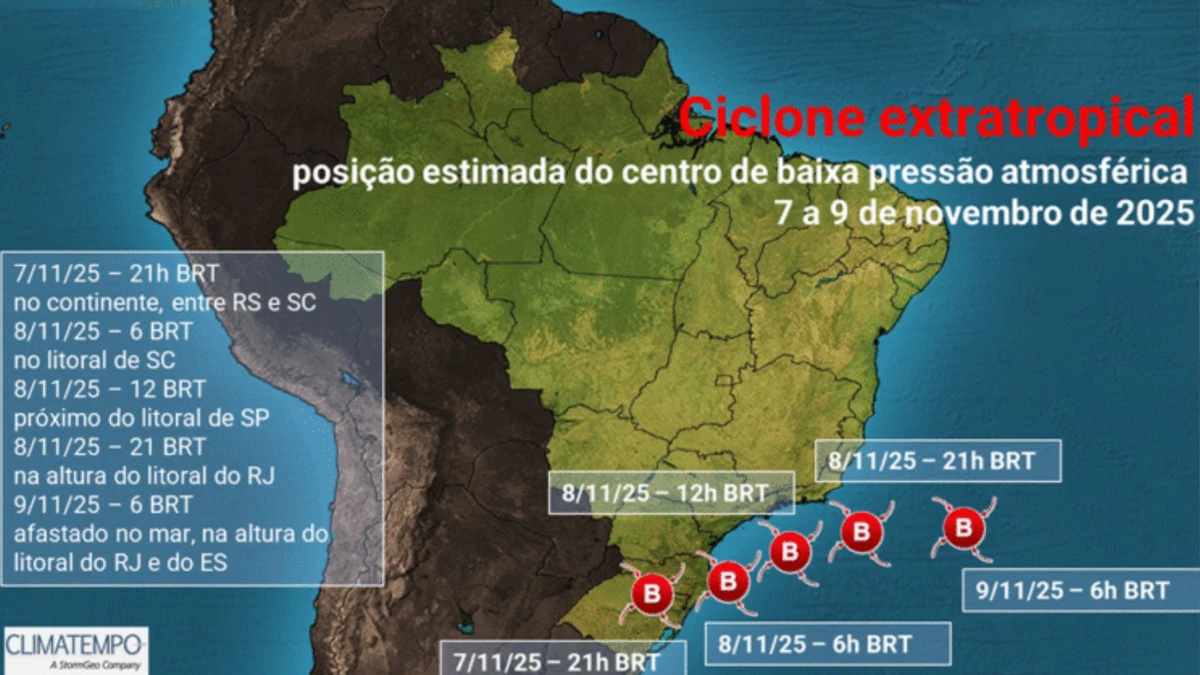 Ciclone deve se aproximar do Espírito Santo entre o sábado (8) e domingo (9)