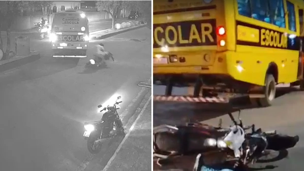 Câmeras de videomonitoramento registraram o momento da colisão; vítima foi levada para hospital em Cachoeiro de Itapemirim