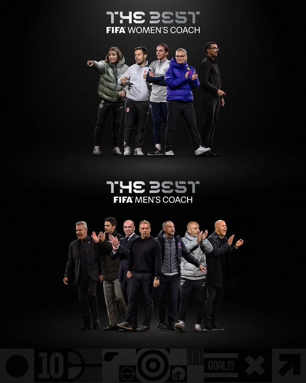 Finalistas para os prêmios de Treinadores do Ano do futebol feminino e masculino, respectivamente