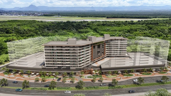 Fachada externa com representação de onde as outras duas fases serão construídas por Divulgação