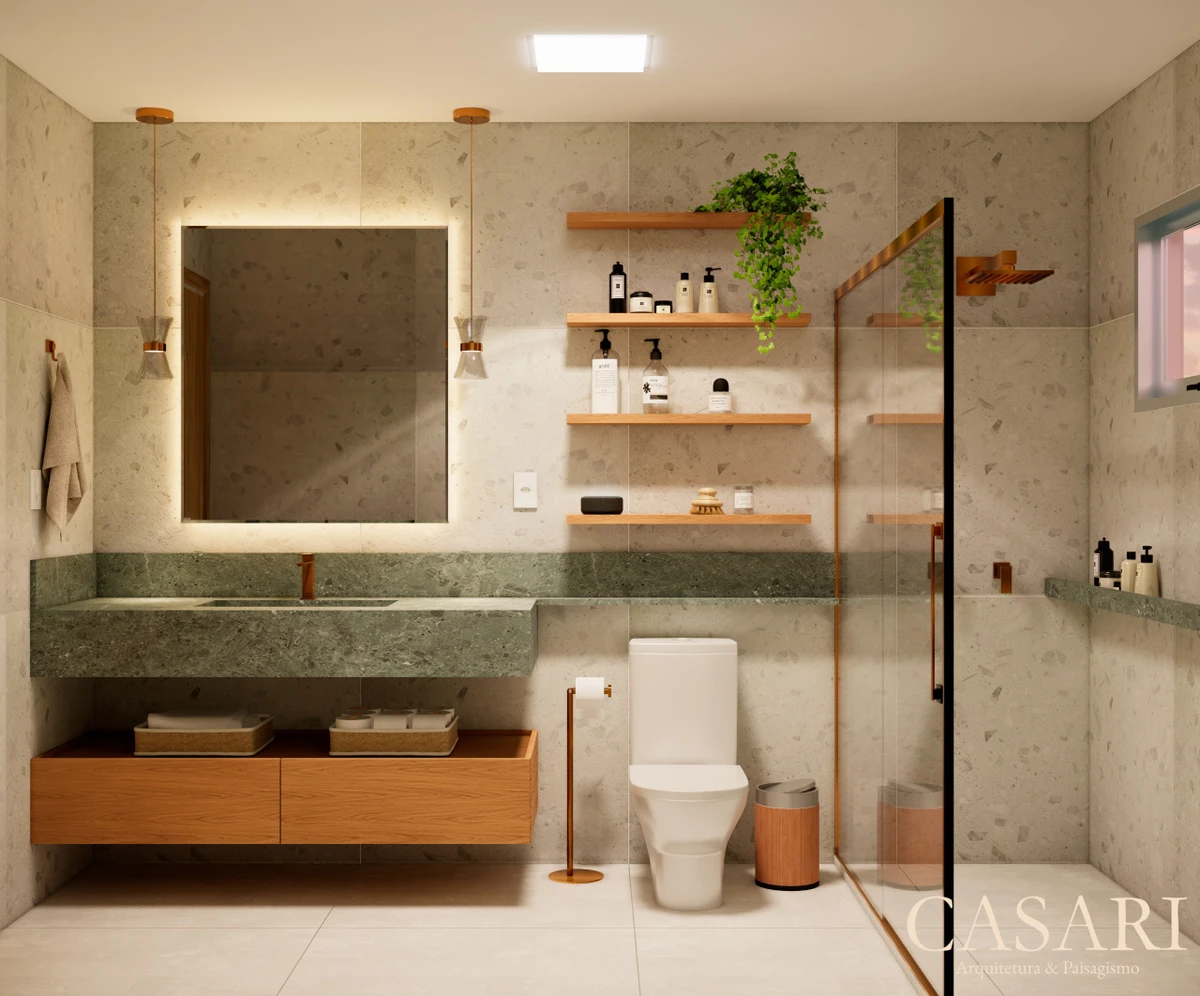 Nas cores, prevalecem os tons naturais, especialmente nos revestimentos, para dar aconchego por Projeto de Juliana Dalmásio 