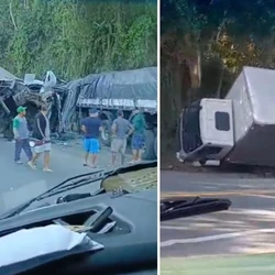 Colisão ocorreu no início da manhã desta quinta-feira (13) e comprometeu o tráfego de veículos, que precisou ser desviado para o acostamento da rodovia no trecho