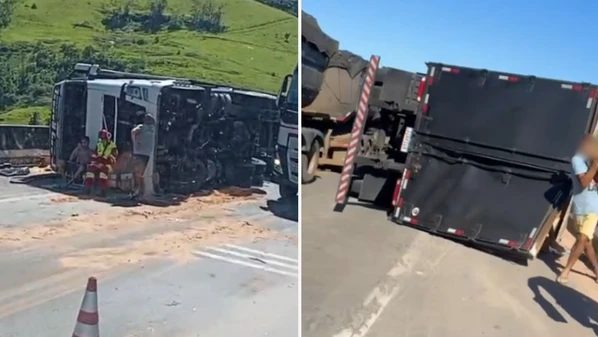 Quando a PRF chegou ao local na manhã desta quinta-feira (13), os responsáveis pelo saque já haviam fugido; motorista não se feriu