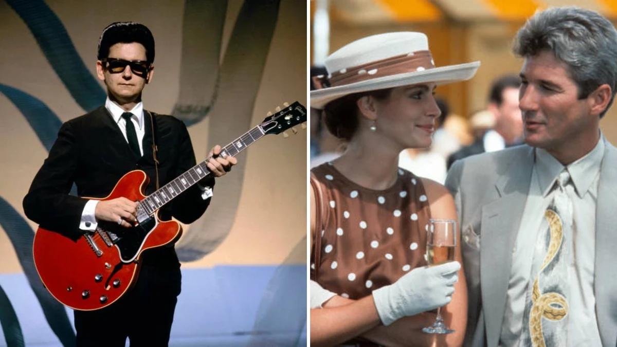 À esquerda, Roy Orbison, que em 1964 eternizou o hit “Oh, Pretty Woman”. À direita, Julia Roberts e Richard Gere no filme Uma Linda Mulher (1990), que usou a canção de Orbison como seu coração simbólico e título.