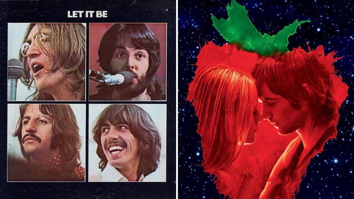 O álbum Let It Be (1970) dos Beatles (esquerda) e o filme musical Across the Universe (2007) (direita), que transformou as canções da banda em um manifesto visual sobre amor, guerra e contracultura.