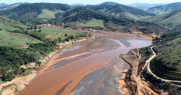 O rompimento da barragem de Fundã, em Mariana , levou rejeitos até o estuário do Rio Doce