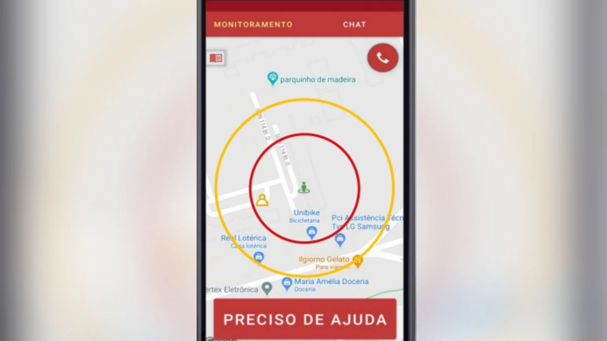 Tela do celular mostra zonas de alerta do programa Mulher Segura