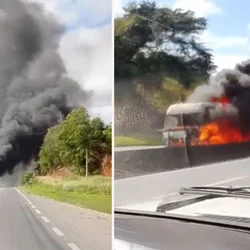 Fato ocorreu na manhã deste sábado (15); segundo a PRF, veículo estava à margem do acostamento e a rodovia não precisou ser interditada