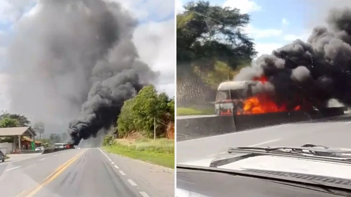 Caminhão pega fogo na BR 101 em Ibiraçu