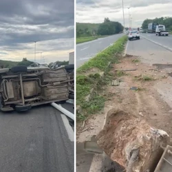 Criminosos renderam o funcionário de uma empresa, tomaram o veículo, fugiram e bateram em um poste; um deles fugiu e o outro foi encaminhado à delegacia