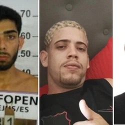 Polícia divulgou imagens de três criminosos procurados por participarem de um ataque a tiros que resultou na morte de três pessoas em uma distribuidora de bebidas; crime ocorreu em julho