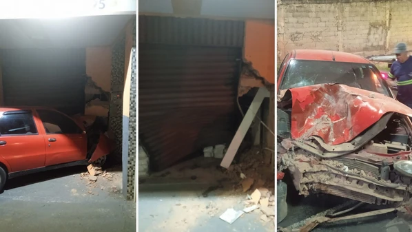 A parede e o veículo ficaram bem danificados por conta do impacto da batida. Condutor do carro ficou ferido e foi socorrido pelo Samu