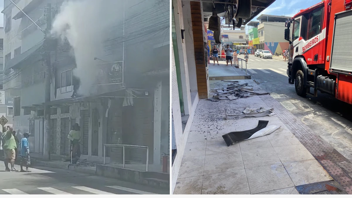 Padrão de energia pegou fogo e danificou fachada de estabelecimentos em Cariacica