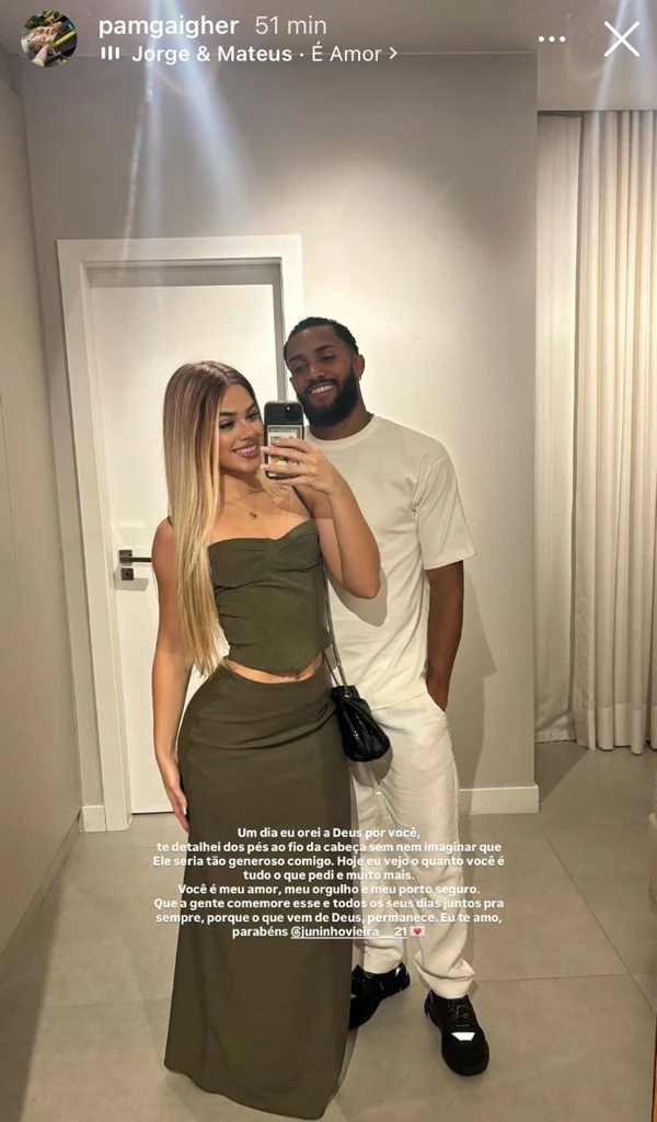 Pamella Gaigher posta declaração para Juninho Vieira, do Flamengo