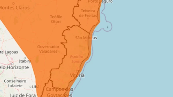 Aviso do Inmet vale até as 10h de quarta-feira (26). Há possibilidade de chuva de até 100 mm por dia, ventos intensos e queda de granizo