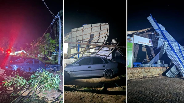 Segundo a Defesa Civil Municipal, também houve queda de granizo no município durante o temporal de terça-feira (25)