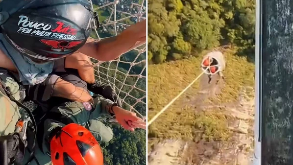Parapentista foi resgatado no Morro do Mochuara, onde realizou pouso forçado ao ter problemas no voo após saltar da rampa de voo livre de Viana, na tarde de domingo (30)