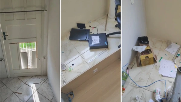 Funcionários chegaram ao local para trabalhar na manhã de segunda-feira (1°) e encontraram porta arrombada, além de documentos espalhados