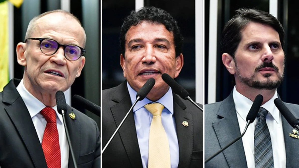 Os senadores Fabiano Contarato (PT), Magno Malta (PL) e Marcos Do Val (Podemos)
