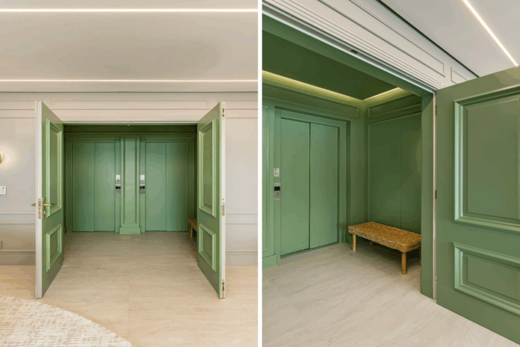 A boiserie harmoniza as paredes ao seguir o mesmo tom, inclusive em versões coloridas (Projeto: Spaço Interior | Imagem: Kadu Lopes)