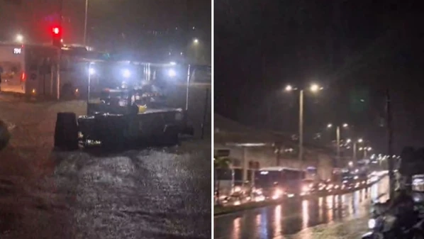 Temporal começou pouco depois das 19h e rapidamente causou alagamentos e provocou um nó no trânsito na noite desta quarta-feira (3)