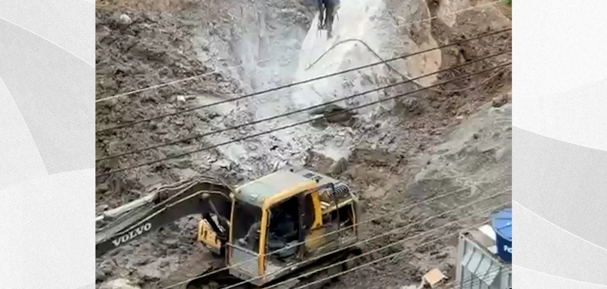 Após vídeo mostrar rocha sendo quebrada na base do Morro do Moreno, Secretaria de Meio Ambiente do município fez fiscalização e embargou obra; escola disse que vai colaborar com solicitações dos órgãos competentes