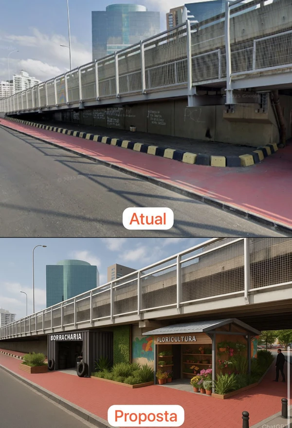 Associação de moradores usou inteligência artifical para ilustrar como área sob a Terceira Ponte pode ficar
