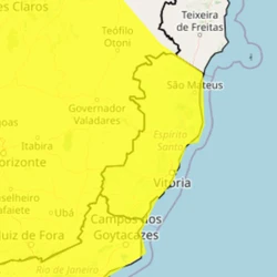 Aviso já está em vigor e é válido até as 10h de terça-feira (9); risco de alagamentos é baixo, segundo o Instituto Nacional de Meteorologia (Inmet)