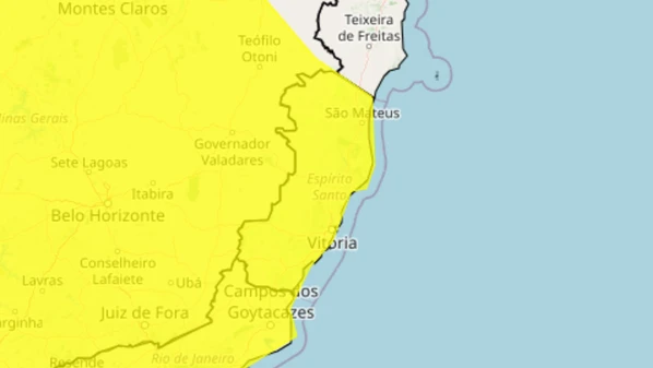 Aviso já está em vigor e é válido até as 10h de terça-feira (9); risco de alagamentos é baixo, segundo o Instituto Nacional de Meteorologia (Inmet)